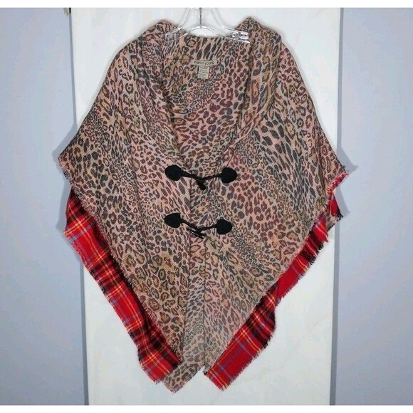 Women's Poncho One Size Animal Print Plaid Lagenlook Boho Hippie Flowy Comfy - Picture 1 of 7